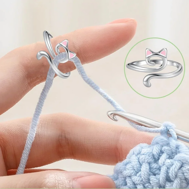 Adjustable Crochet Tension Cute Cat Ring