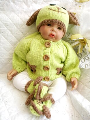 Baby Knitting Pattern Dog Cardigan Hat Boots