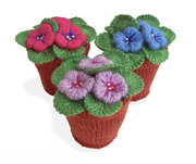 Violets flowers in pots Knitting Pattern .