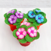 Violets flowers in pots Knitting Pattern .