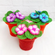 Violets flowers in pots Knitting Pattern .