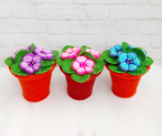 Violets flowers in pots Knitting Pattern .